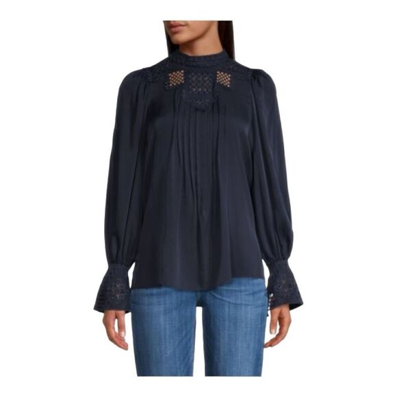 Kobi Halperin Blue Silk Corey Embroidered Blouse Size Medium - Picture 1 of 7